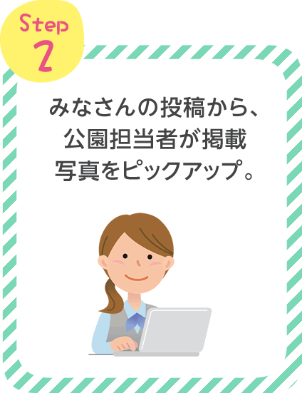 ステップ2.みなさんの投稿から、公園担当者が掲載写真をピックアップ。